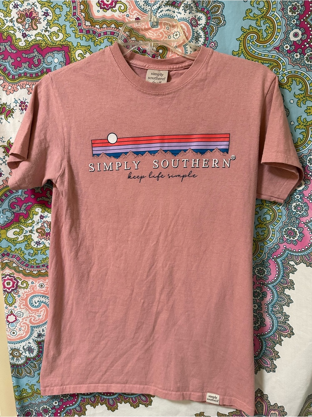 Simply Southern Dusty Pink Short Sleeve Graphic Tee with Sunset Stripe